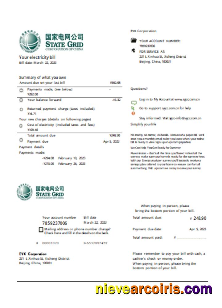 State Grid Corporation of China electricity utility business bill